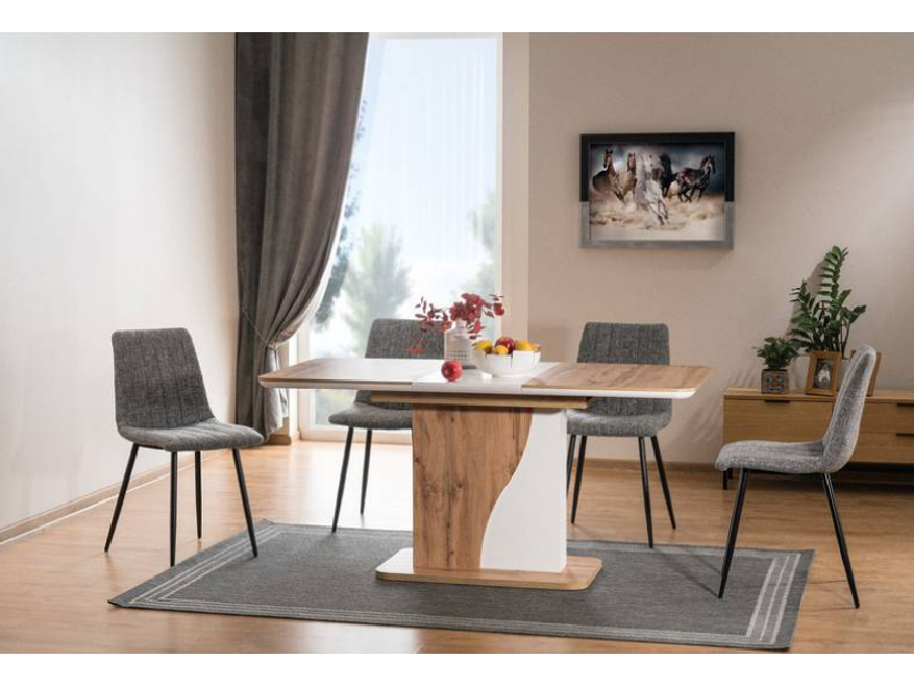 Rozkladací jedálenský stôl 120-160 cm Suzette (biela + sivá) (pre 4 až 6 osôb)