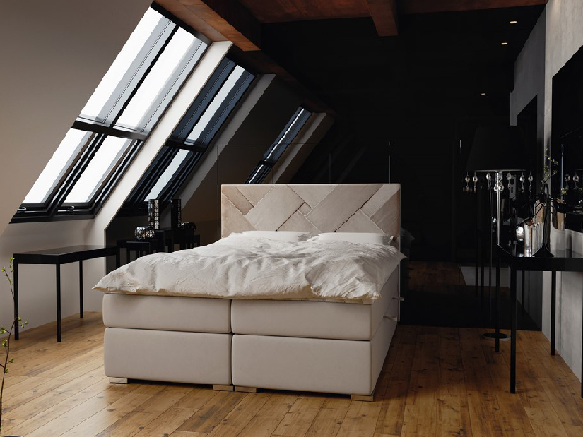 Kontinentálna posteľ 160 cm Melo (béžová) (s úložným priestorom)
