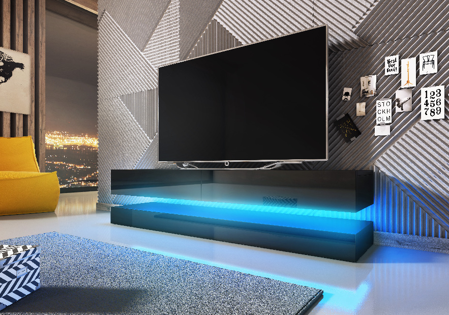 TV stolík Fly (čierny lesk + čierna matná) (s LED) *výpredaj