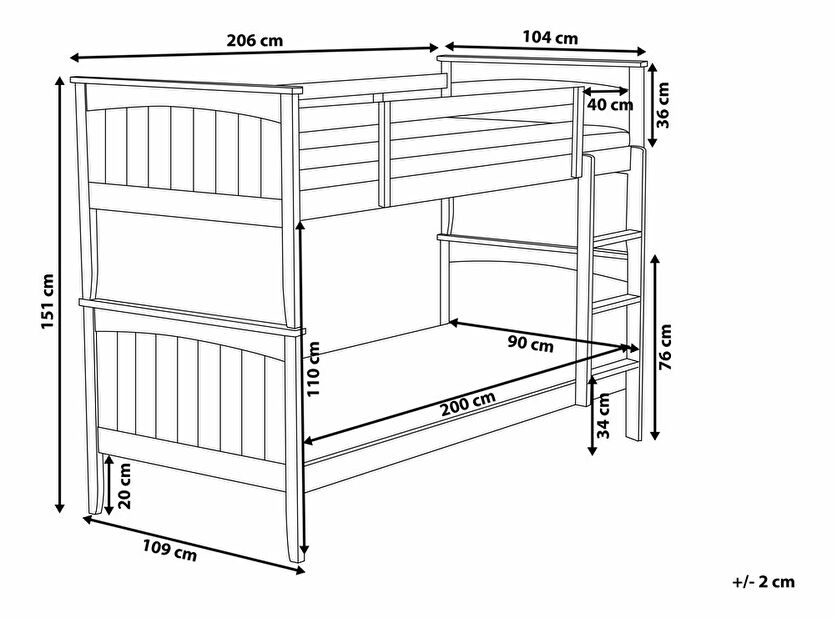 Poschodová posteľ 90 cm RADIN (s roštom) (biela)