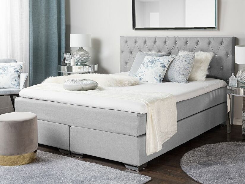 Manželská posteľ Boxspring 160 cm DUKE (s roštom a matracom) (sivá)