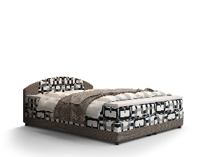 Manželská posteľ Boxspring 160 cm Orlando Comfort (vzor + svetlohnedá) (s matracom a úložným priestorom)