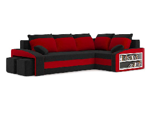 Rohová sedačka Ginevra (čierna + červená) (s poličkou a taburetkou) (P)