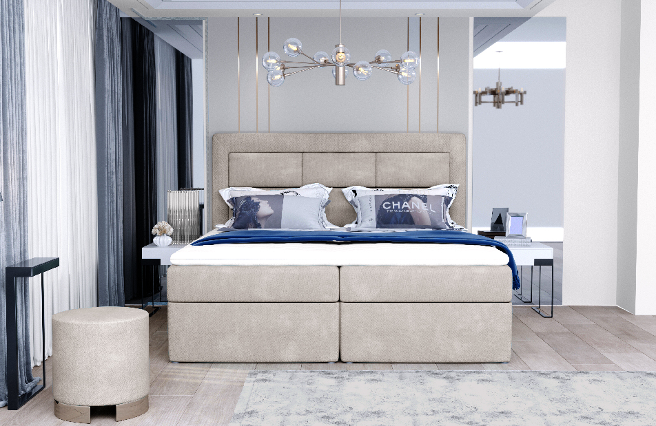 Kontinentálna posteľ 180 cm Variv (svetlosivá) (s matracom)