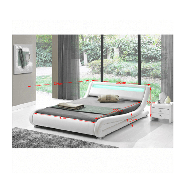 Manželská posteľ 180 cm Fanil (s roštom a LED) (biela) *výpredaj
