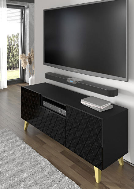 TV stolík/skrinka Dintanna 145 (čierna + lesk čierny)