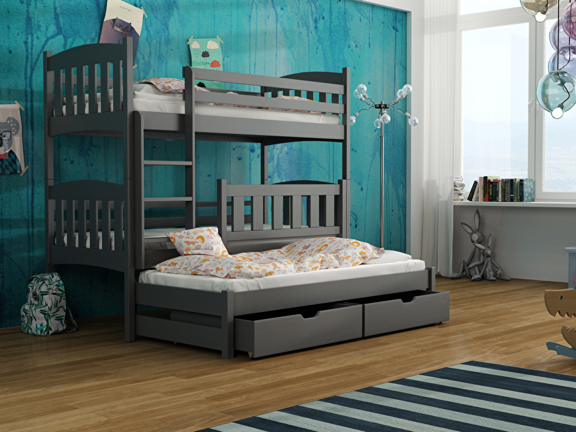 Detská posteľ 90 x 200 cm ANJA (s roštom a úl. priestorom) (grafit)