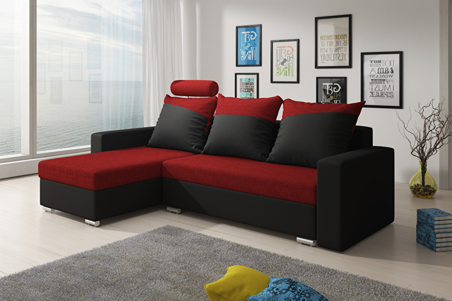Rohová sedačka Maratto (červená + čierna) (L)