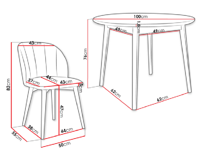 Okrúhly stôl FI 100 so 4 stoličkami ST100 04 Biano (Čierna + tmavozelená)