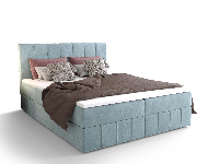 Manželská posteľ  Boxspring 180 cm Barack (sivomodrá) (s matracom a úložným priestorom)