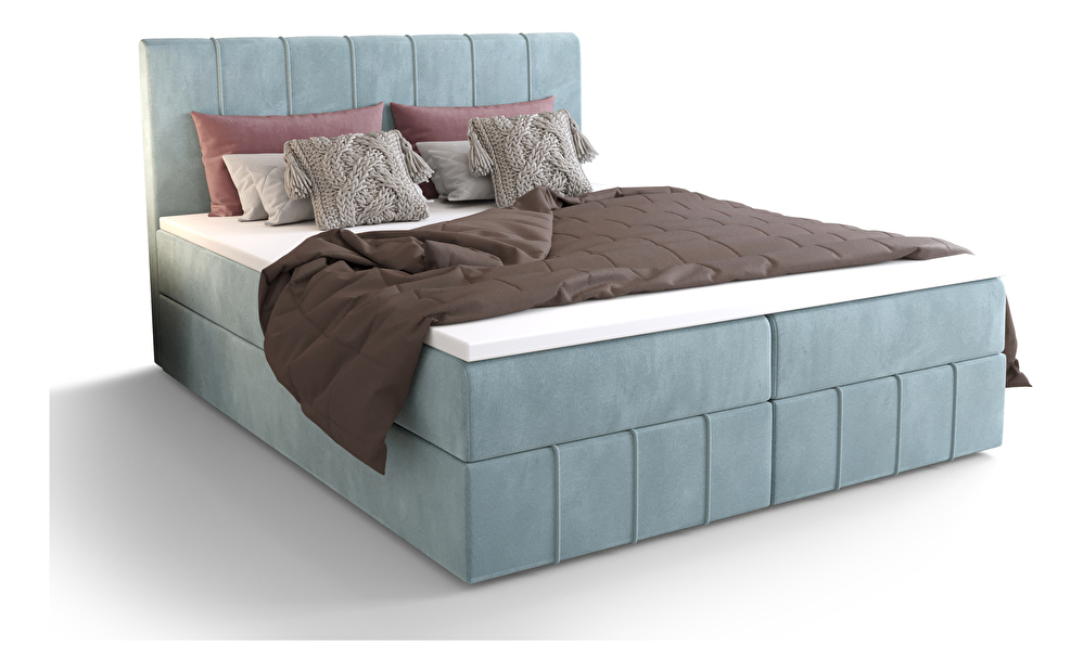 Manželská posteľ Boxspring 160 cm Barack Comfort (sivomodrá) (s matracom a úložným priestorom)