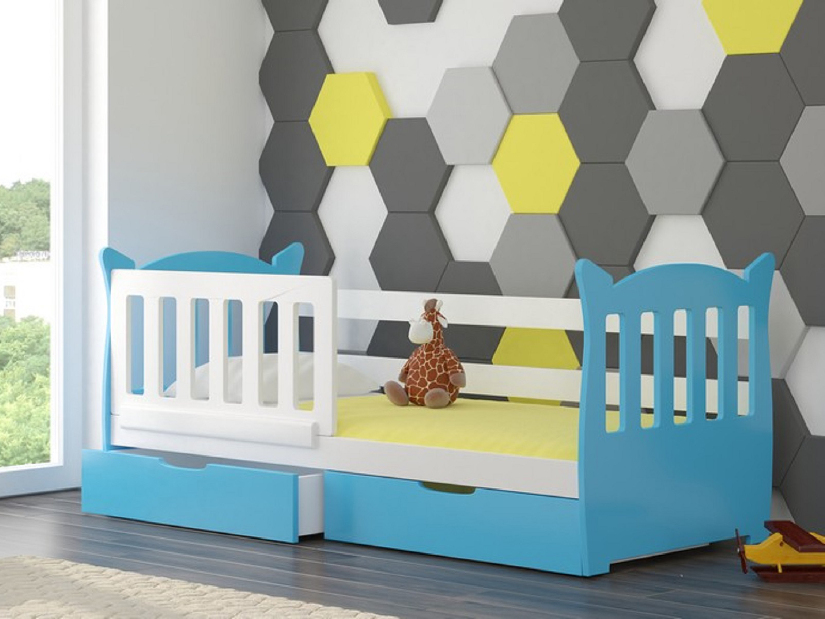 Detská posteľ 160x75 cm Lenka (s roštom a matracom) (biela + modrá)