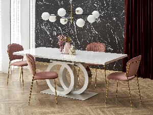 Rozkladací jedálenský stôl 160-200 cm Gabriel (biela + zlatá) (pre 6 8 osôb)