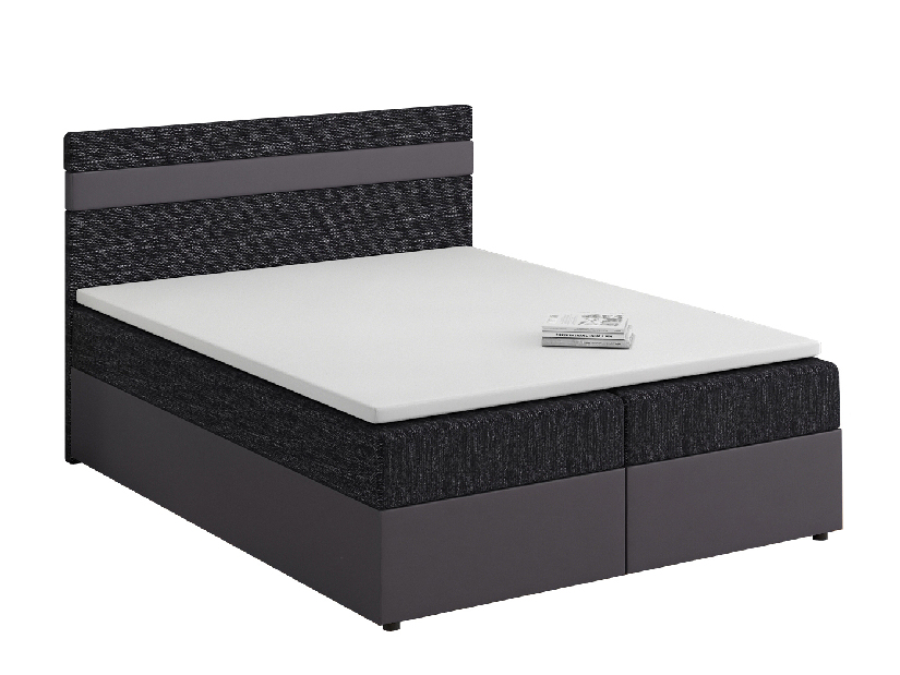 Manželská posteľ Boxspring 140x200 cm Mimosa Comfort (melírovaná čierna + tmavosivá) (s roštom a matracom)