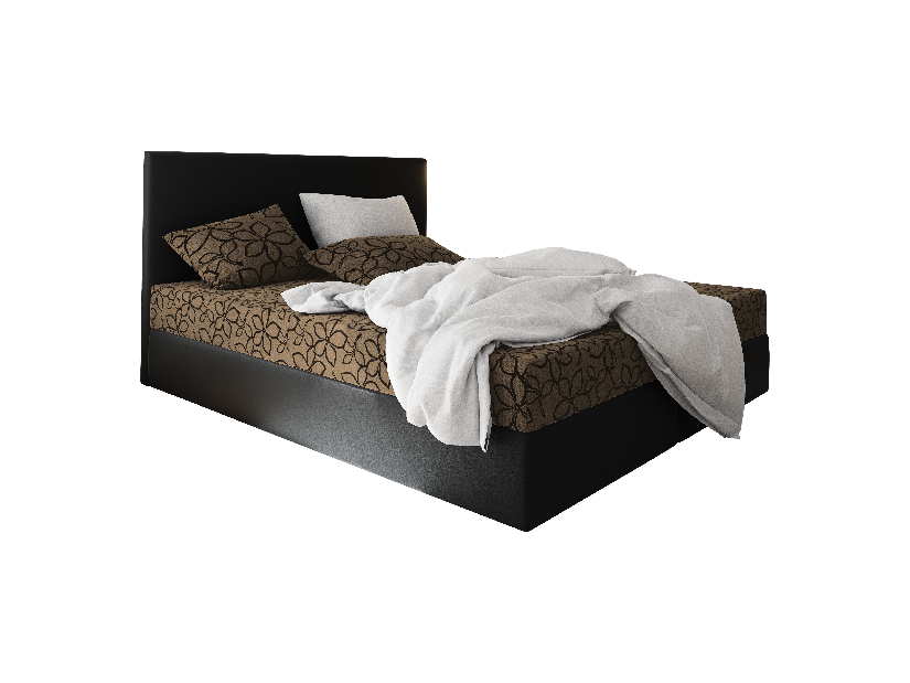 Manželská posteľ Boxspring 140 cm Lilac (vzor + čierna) (s matracom a úložným priestorom)