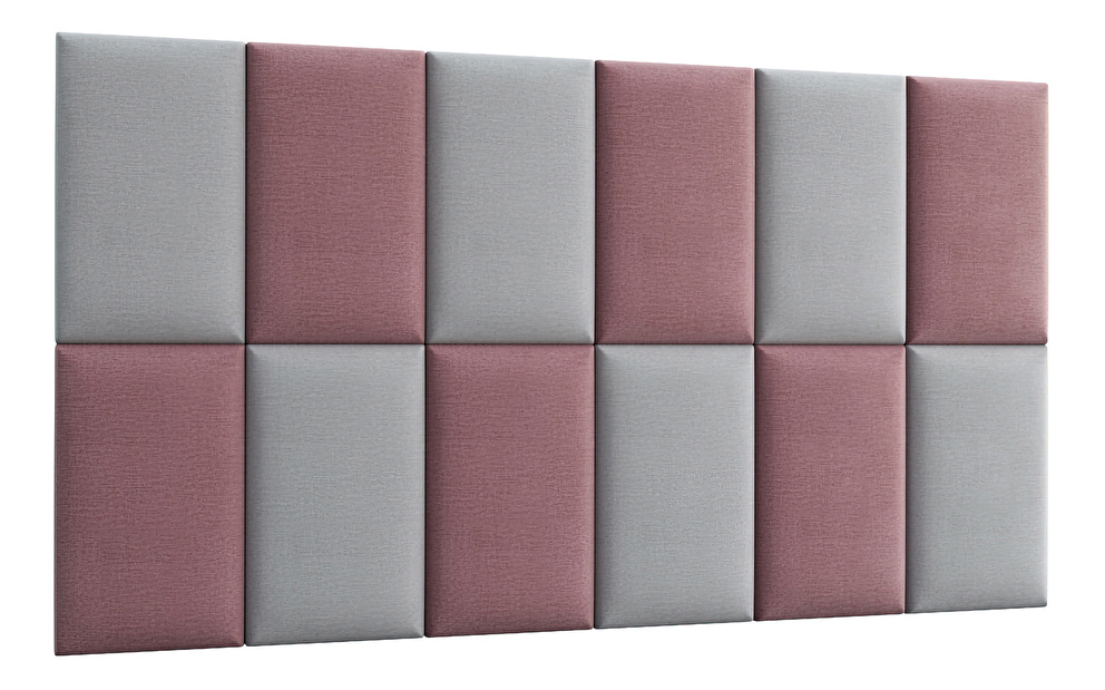 Set 12 čalúnených panelov Quadra 180x100 cm (ružová + svetlosivá)