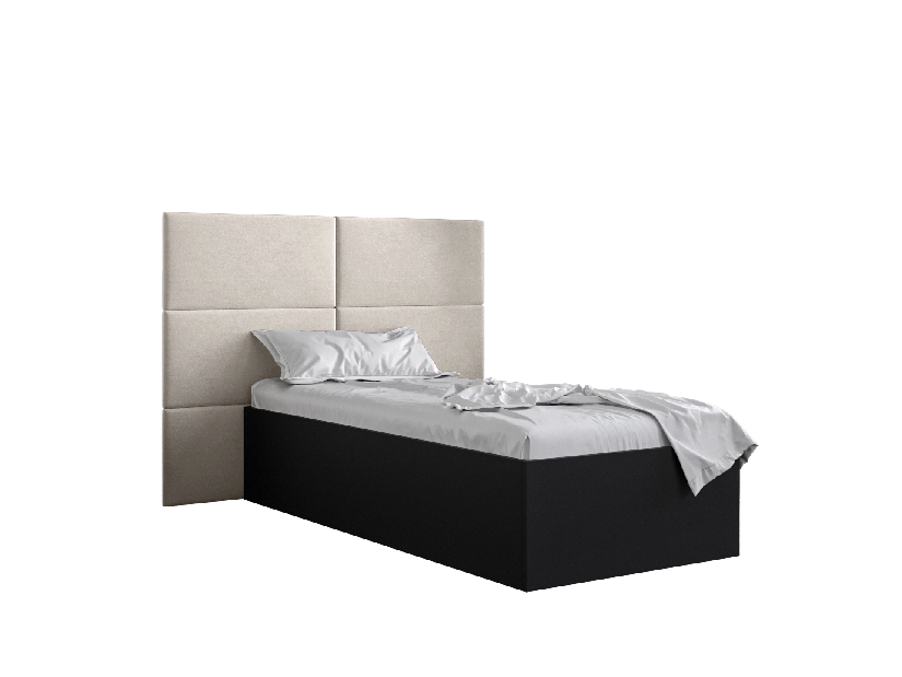 Jednolôžková posteľ s čalúneným čelom 90 cm Brittany 2 (čierna matná + krémová) (s roštom)
