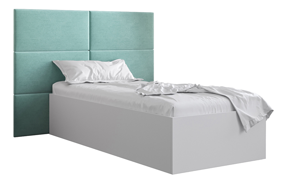 Jednolôžková posteľ s čalúneným čelom 90 cm Brittany 2 (biela matná + mätová) (s roštom)