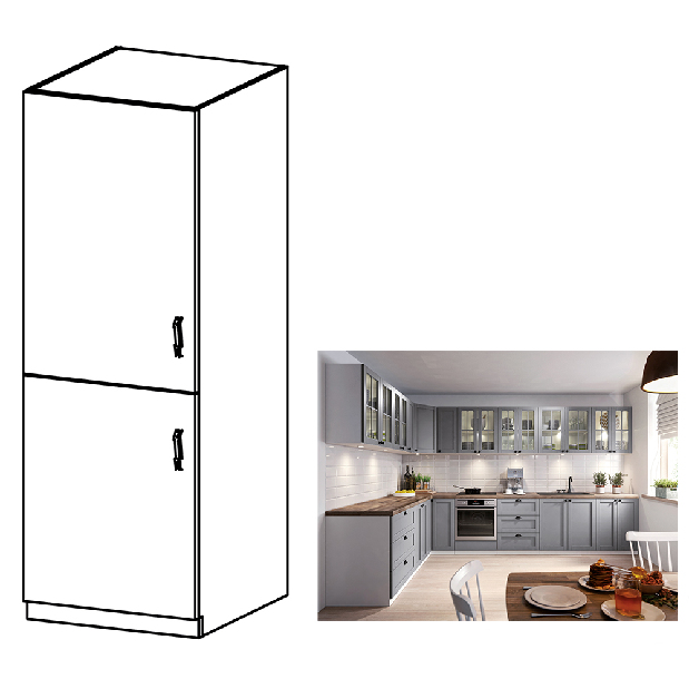Kuchynská skrinka na vstavanú chladničku D60ZL Lanaya (biela + sivá matná) (L)