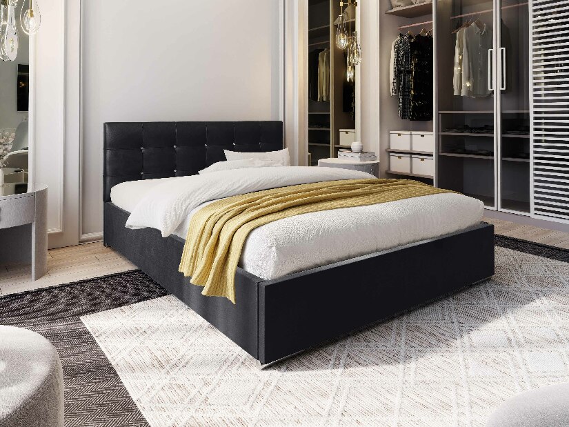 Manželská posteľ 160 cm Lonnie (čierna) (s roštom a úložným priestorom)