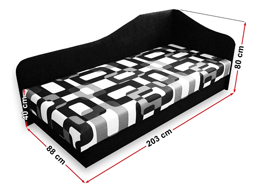 Jednolôžková posteľ (váľanda) 80 cm Lady 87 (Čierna 39 + Gusto 12) (P)