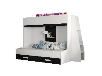 Detská kombinovaná posteľ 90 cm Puro 17 (matná biela + biely lesk + čierny lesk)