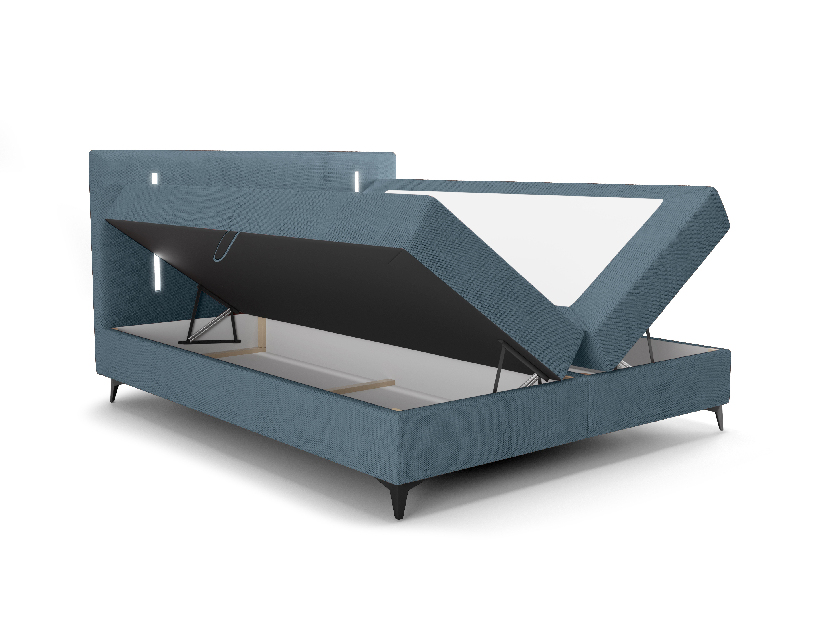 Manželská posteľ 140 cm Ortega Comfort (svetlomodrá) (s roštom a matracom, s úl. priestorom) (s LED osvetlením)