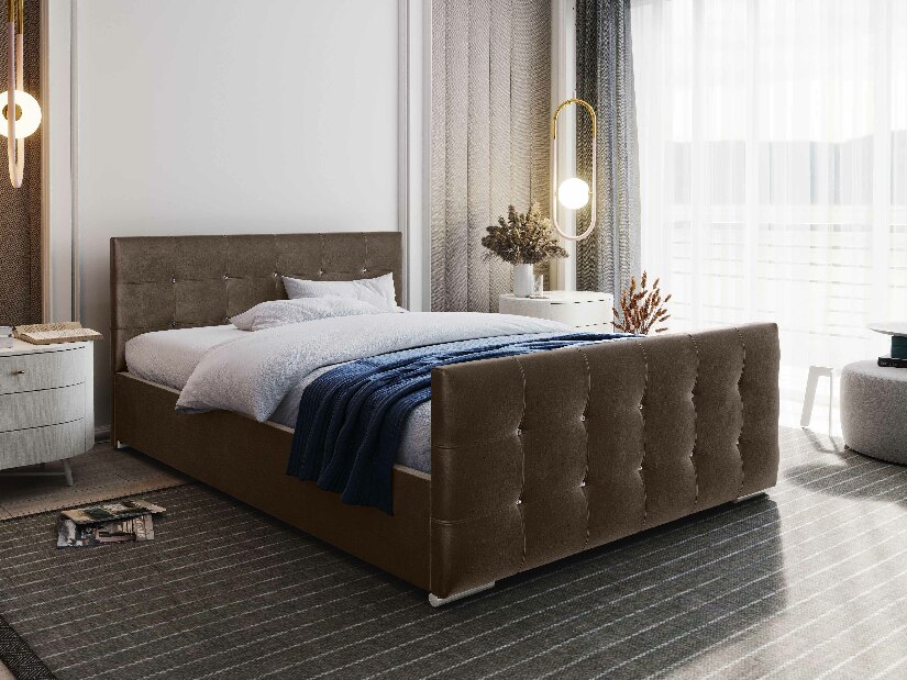 Manželská posteľ 140 cm Darrin (hnedá) (s roštom a úložným priestorom)
