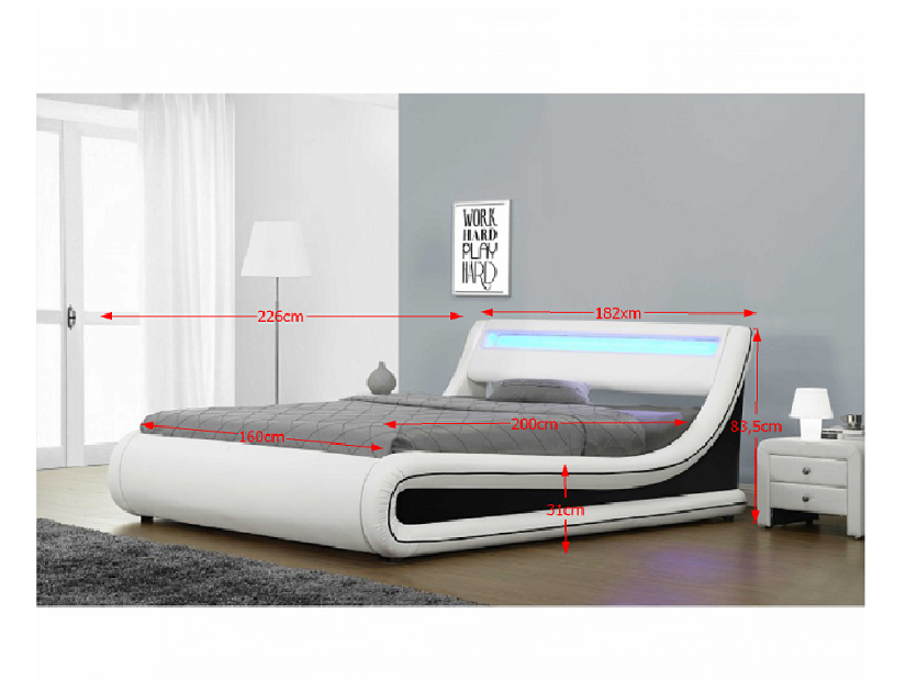 Manželská posteľ 160 cm Milda (s roštom, úl. priestorom a LED) *bazár