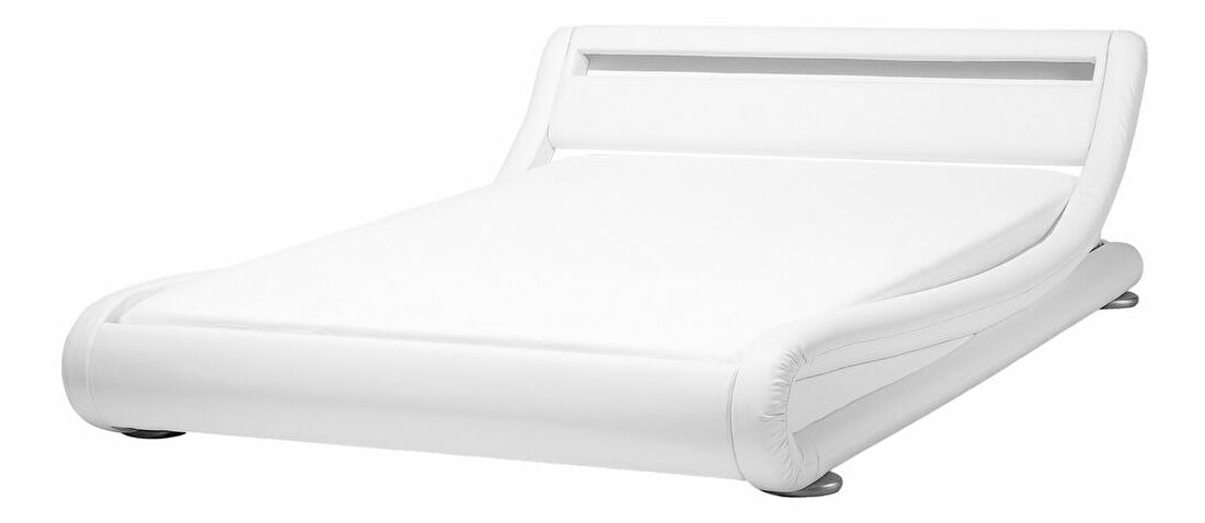 Manželská posteľ 140 cm AGINON (syntetická koža) (biela) (s roštom, matracom a LED osvetlením)