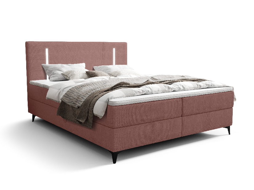 Manželská posteľ 200 cm Ortega Comfort (terakota) (s roštom a matracom, s úl. priestorom) (s LED osvetlením)