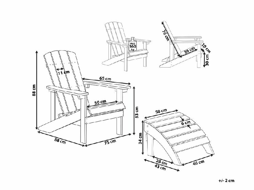 Záhradná stolička s podnožkou Adack (tmavozelená)