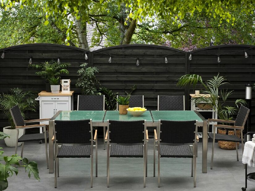 Záhradná jedálenská sada Grosso (čierna) (sklenená doska 220x100 cm) (ratanové stoličky)
