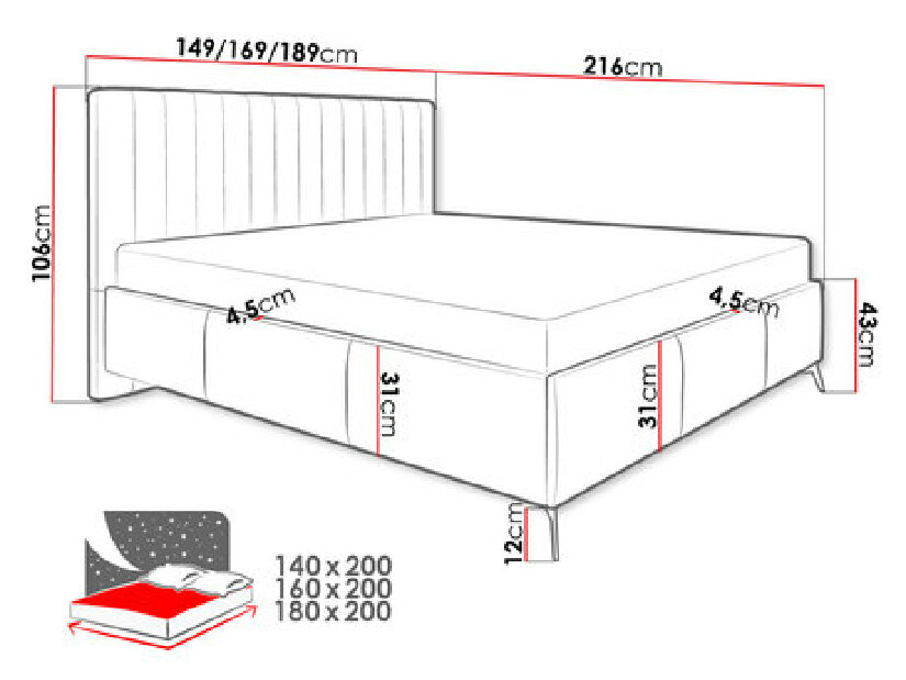 Manželská posteľ 180 cm Mirjan Lizoo (sivá) (s roštom)