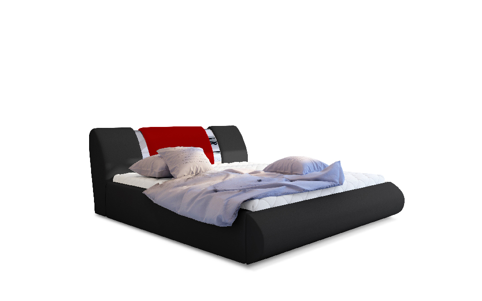 Manželská posteľ 140 cm Fabio (čierna + červená) (s roštom a úl. priestorom)
