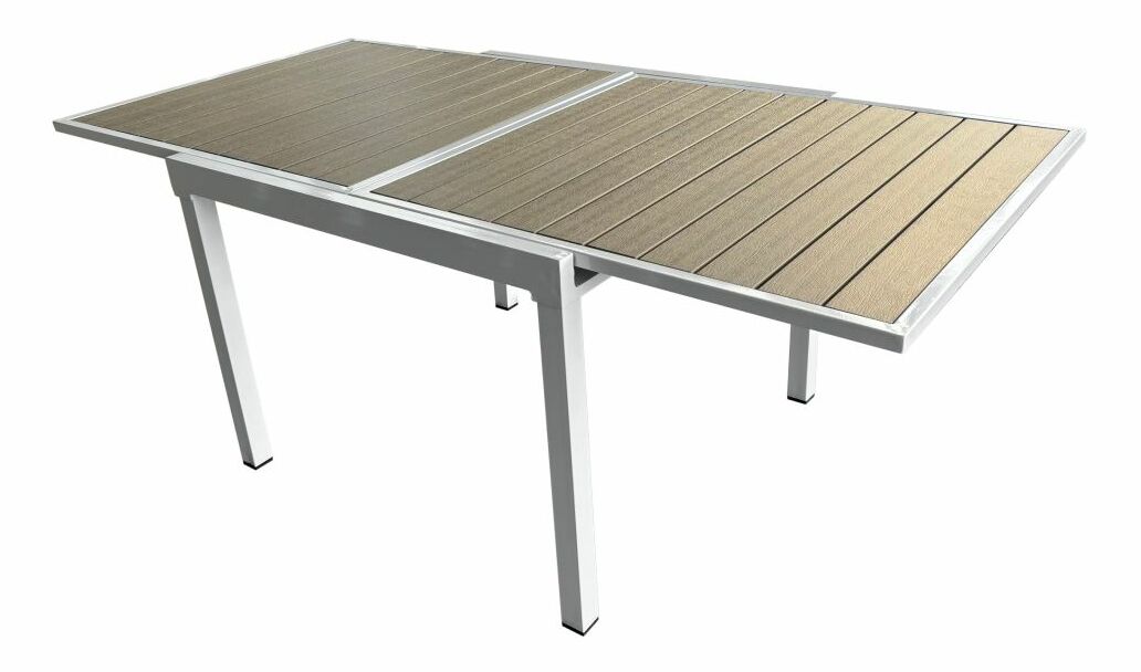 Rozkladací záhradný stôl DORIO (biela oceľ + sivá) (pre 4-8 osôb)
