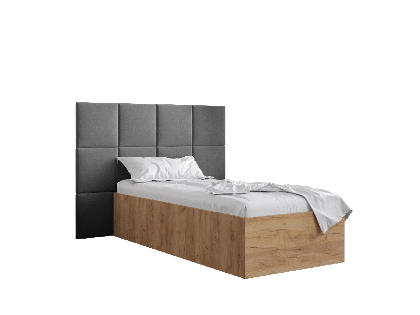 Jednolôžková posteľ s čalúneným čelom 90 cm Brittany 4 (dub craft zlatý + sivá) (s roštom)