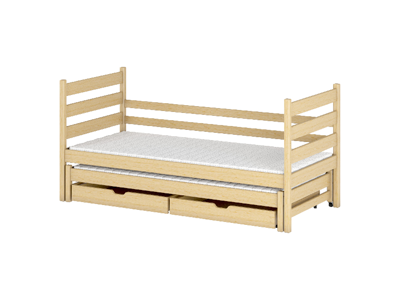 Detská posteľ 90 x 200 cm MONTY (s roštom a úl. priestorom) (borovica)