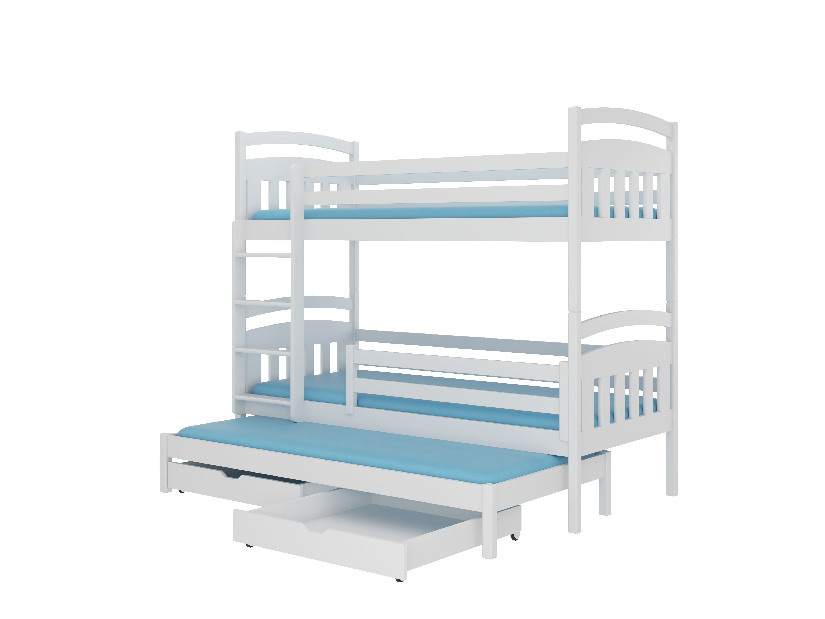 Poschodová detská posteľ 200x90 cm Aladar (s roštom) (biela)