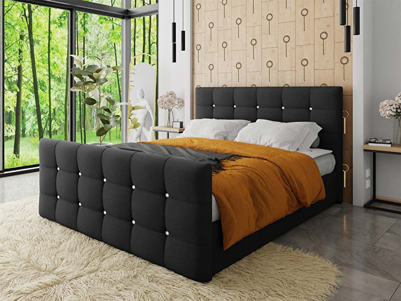 Manželská posteľ 180 cm Aqua (čierna ) (s roštom, matracom a úl. priestorom)