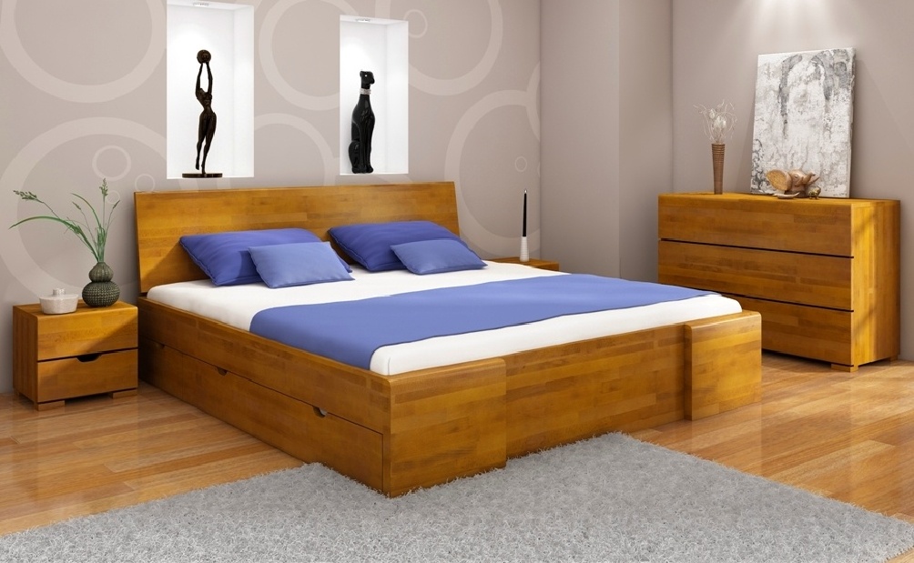 Manželská posteľ 160 cm Naturlig Blomst High Drawers (buk) (s roštom)