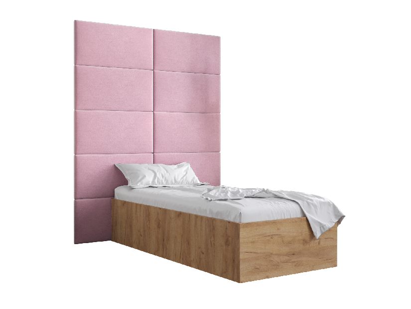 Jednolôžková posteľ s čalúneným čelom 90 cm Brittany 1 (dub craft zlatý + ružová) (s roštom)