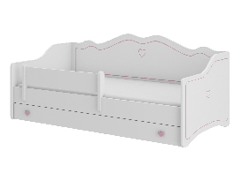 Detská posteľ 160x80 cm Ester I (s roštom a matracom) (biela + ružová + vzor)