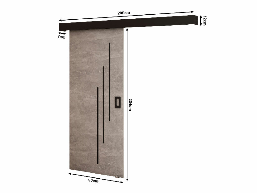 Posuvné dvere 90 cm Bethany V (betón + čierna matná)
