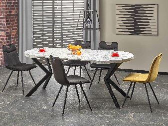Rozkladací jedálenský stôl 100-250 cm Pepeera (mramor biely + čierna) (pre 6 8 osôb)
