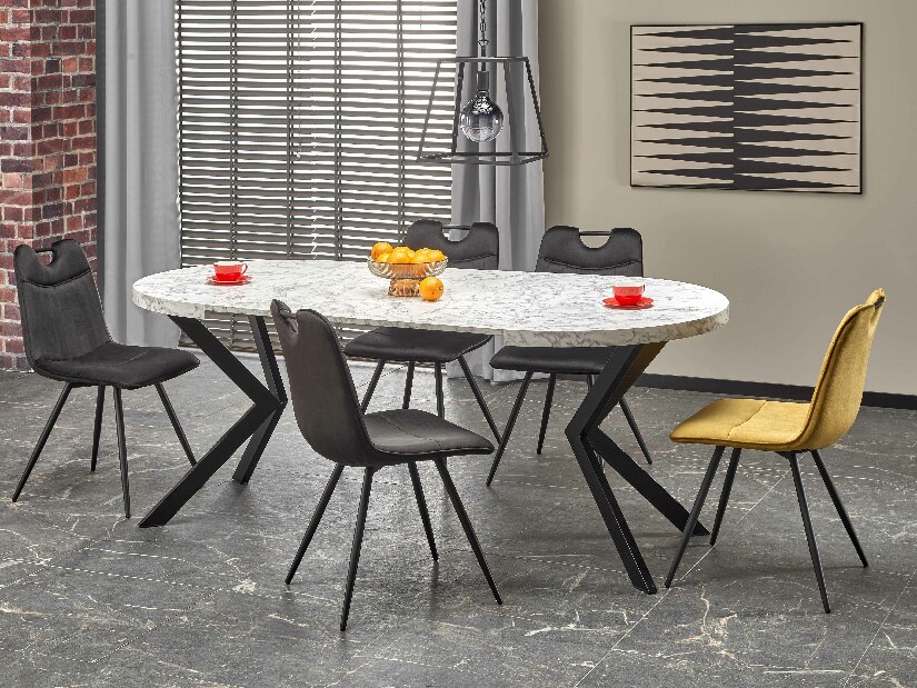 Rozkladací jedálenský stôl 100-250 cm Pepeera (mramor biely + čierna) (pre 6 8 osôb)