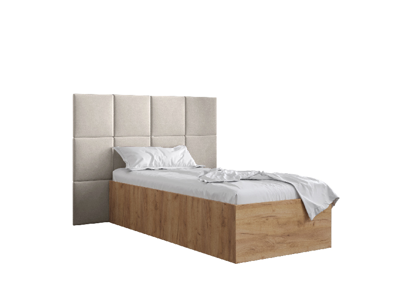 Jednolôžková posteľ s čalúneným čelom 90 cm Brittany 4 (dub craft zlatý + krémová) (s roštom)