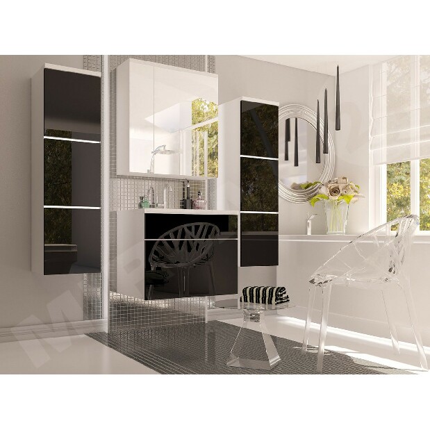 Kúpelňa Mandy (biela + čierny lesk) (s umyvadlom bez sifónu) (LED osvetlenie) *výpredaj