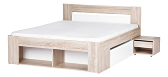 Manželská posteľ 140 cm Melinne 08 (dub sonoma 3D + biela) (s úl. priestorom a noč. stolíkmi)