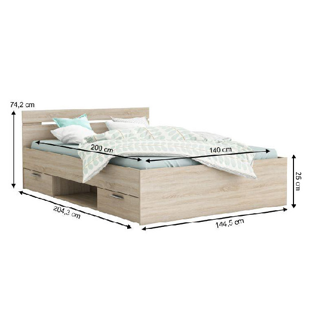 Manželská posteľ 140 cm Myriam (dub sonoma) *výpredaj